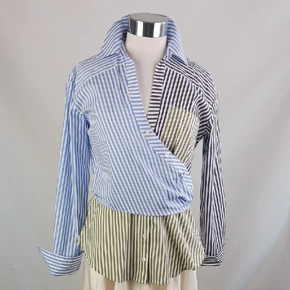 Veronica Beard Blue Striped/Gray Striped Blouse. - Picture 1 of 10
